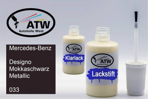 Mercedes-Benz, Designo Mokkaschwarz Metallic, 033: 20ml Lackstift + 20ml Klarlack - Set, von ATW Autoteile West.